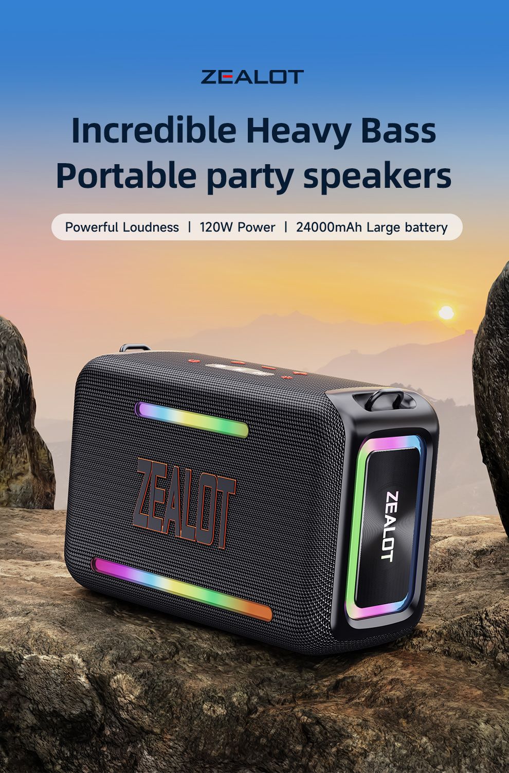 Caixa de Som Bluetooth Portátil à Prova D'água ZEALOT-S95, Boombox Sem Fio para Exterior, Subwoofer com Radiadores Passivos Triplos, Graves Profundos, 120W