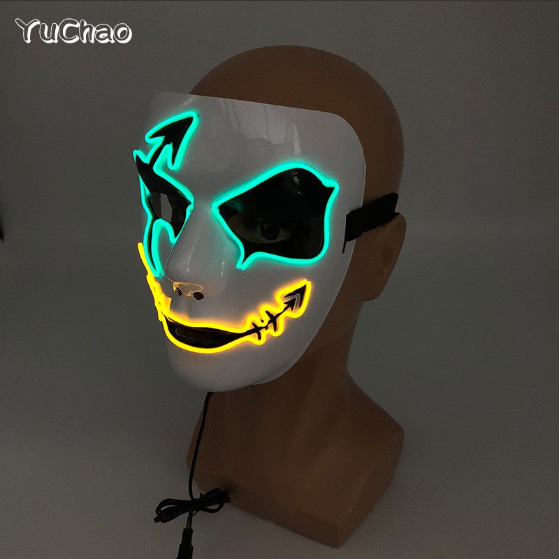 LED Hand-painted Mask Halloween Carnival Masquerade Cosplay Horror Accessory Men's Mask Weird Face Mask Glowing Mascara Disfraz