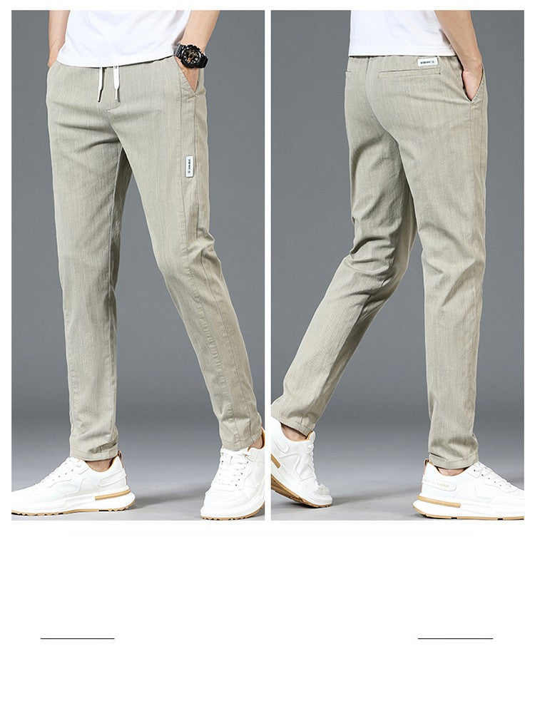 6 Colour Summer Men's Classic  Cotton Solid Color Fashion Business Casual Pants Elastic Waist Korean Fashion Men Clothing 28-38