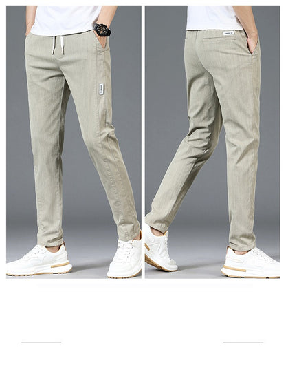 6 Colour Summer Men's Classic  Cotton Solid Color Fashion Business Casual Pants Elastic Waist Korean Fashion Men Clothing 28-38