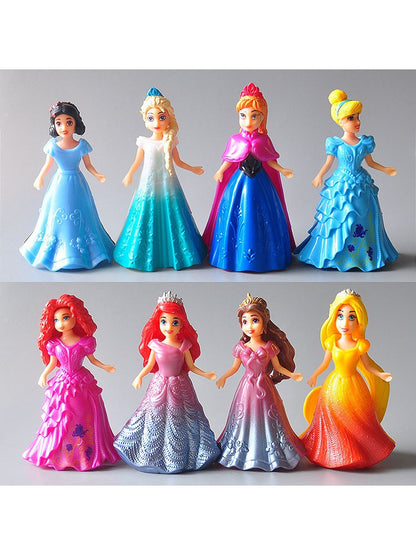 Disney 8 pçs/conjunto Vestido de Princesa Mutável Branca de Neve Anna Sereia Cinderela Bonecos de Brinquedo de Ação Modelo Presente para Crianças