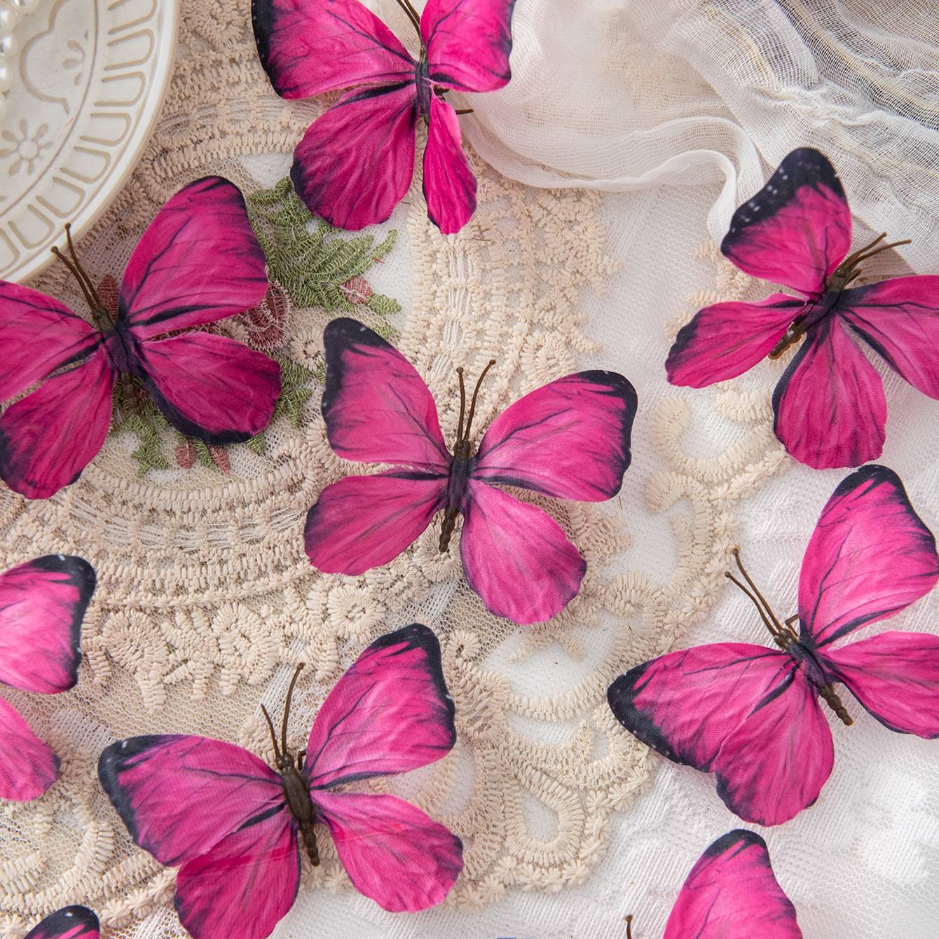 5/10PC Artificial Fake Fluorescent Butterfly Home Room Decor Valentine's Wreath Wedding Bridal Diy Gift Box Accessories Headwear