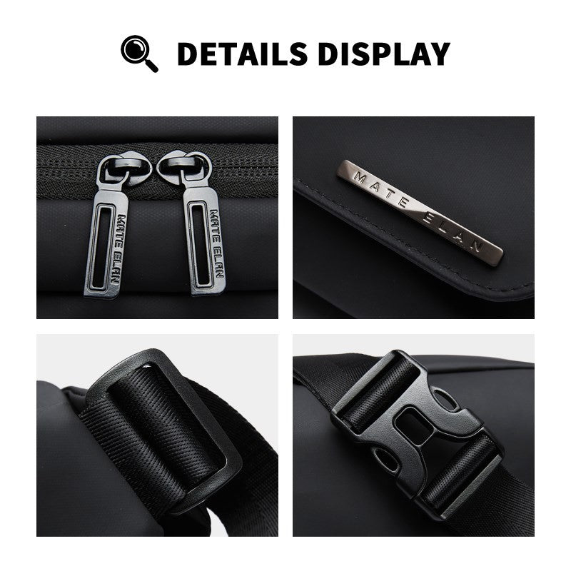 MATE ELAN Urban Business Thin Crossbody Shoulder Bag Men Fashion Waterproof Waist Fanny Pack Chest Bags Black Best iPad Bumbag