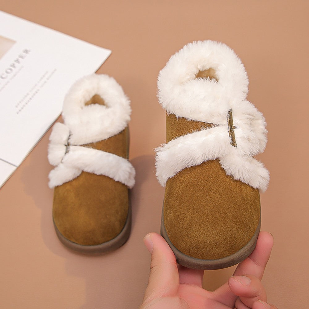 Winter Fur Boots For Girls Thick Warm Children's Plush Snow Boots Soft Warm Velvet Cotton Shoes Winter Kid's Padded Boots