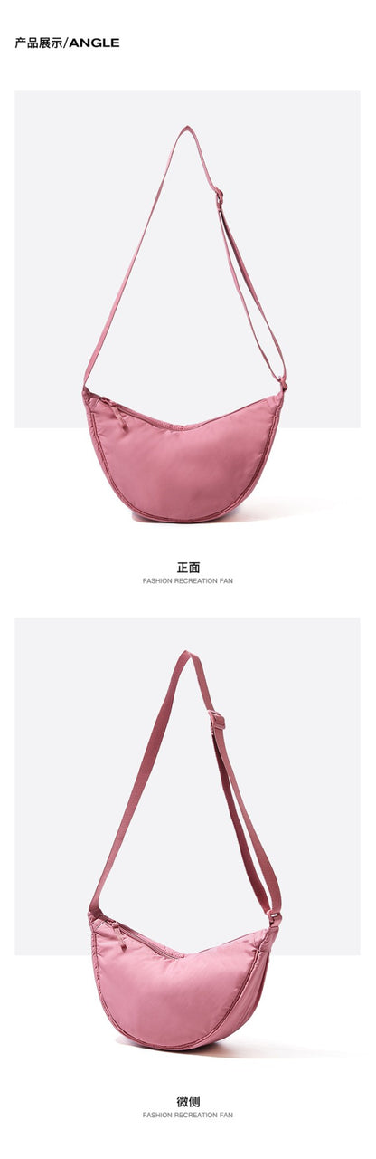Solid Color Women's Portable Shoulder Bag Simple Female Nylon Cloth Padded Crossbody Bags Travel Purse Handbags Messenger Bag