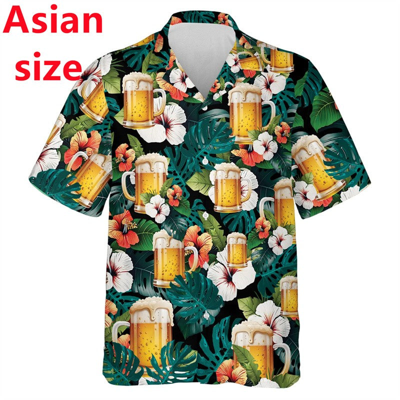 2025 New Beer Lovers Shirts For Men Clothes Harajuku Fashion Hawaiian Lapel Blouse Summer Aloha  Beach Shirt Man Short Sleeve