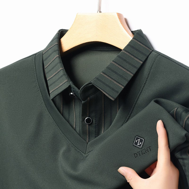 High quality brand long sleeve men's polo shirt autumn new style fashionable flip collar striped personalized top casual T-shirt