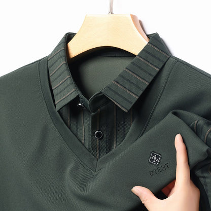 High quality brand long sleeve men's polo shirt autumn new style fashionable flip collar striped personalized top casual T-shirt