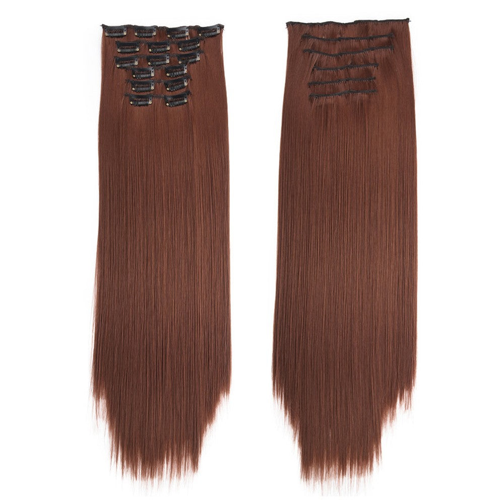16 Presilhas em Extensões de Cabelo 60cm de Comprimento Liso Sintético Loiro Preto Peças de Cabelo Resistente ao Calor Cabelo Falso 6 Peças/Conjunto