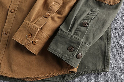 Long Sleeve Tactical Shirts Men  Patch Cargo Shirt Cotton American Casual Vintage Tooling Jacket Outdoor Workwear Blusas