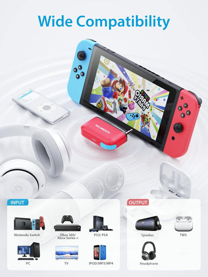 SOOMFON Bluetooth 5.0 Transmitter Wireless Audio Adapter for Nintendo Switch Lite 3.5mm Jack