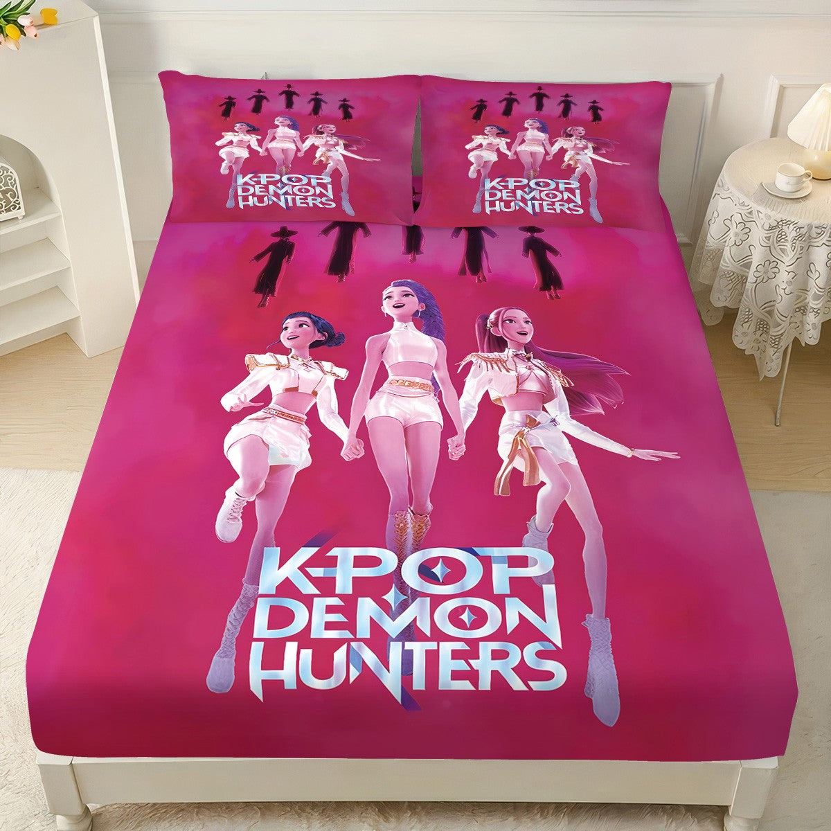 3pcs K-Pop Demon Hunters Printed coreless Bed Sheet Set Multi Size Soft Bed Cover Bedroom Bedding Machine Washable
