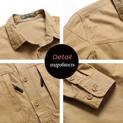 Spring Men Cargo Cotton Long Sleeve Shirts Man Casual Breathable Tactic Shirts Male Multi Pocket Outdoor Blouses Work Shirts 5XL