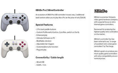 8BitDo Pro 2 Wired Gamepad USB Controller for Nintendo Switch Windows Steam Raspberry Pi NS Switch Game Control