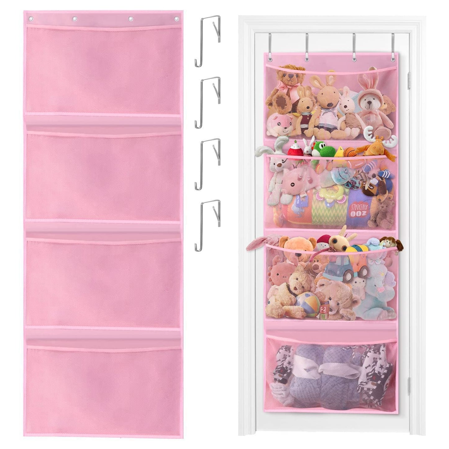 Over Door Hanging Storage Bag for Stuffed Animals & Baby Toys, Hammock Toy Organizer Net, Space-Saving Storage Solution