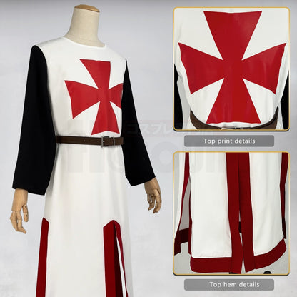 HOLOUN Medieval Knights Templar Cosplay Costume Halloween Convention Christmas Cape Top Belt