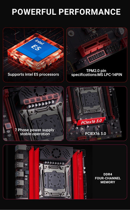 QIYIDA X99 motherboard TPM 2.0Interface LGA 2011 3 with NVME NGFF M.2 Support 4 channels X99 C612chip DDR4 Memory SATA3.0 USB3.0