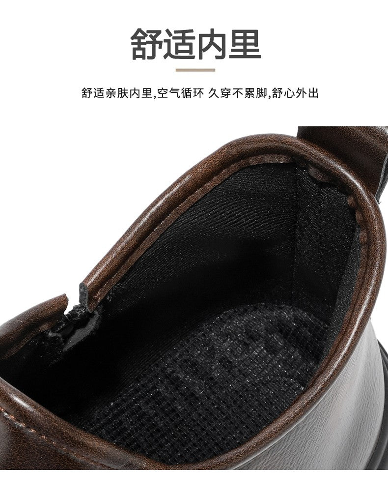 2025 Autumn New Leather Short Boots, Mid-calf Zipper Casual Outdoor Shoes, Anti-slip and Wear-resistant Men's Work Boots