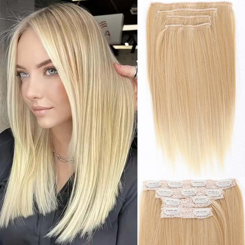 Peruca Sintética de 14 Polegadas com Quatro Peças Extensão de Cabelo Liso Peruca com Presilha Estilo BB Adequada para Mulheres Natal Ano Novo Carnaval Música