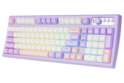 Teclado EWEADN V97 Cute Creamy, Teclado Gamer Sem Fio Bluetooth/2.4GHz com Retroiluminação RGB, Recarregável, Silencioso, para PC Gamer