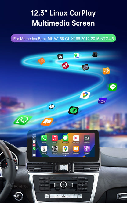 Rádio automotivo com tela touch screen Linux para Mercedes Benz ML W166 ML350 GL X166 2012-2015 GPS com Carplay Android Auto Airplay Mirroring