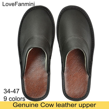Big sizeGenuine Cow Leather Slippers Homes in indoor slipper Spring Autumn men women elderly non-slip casual single Slides shoes