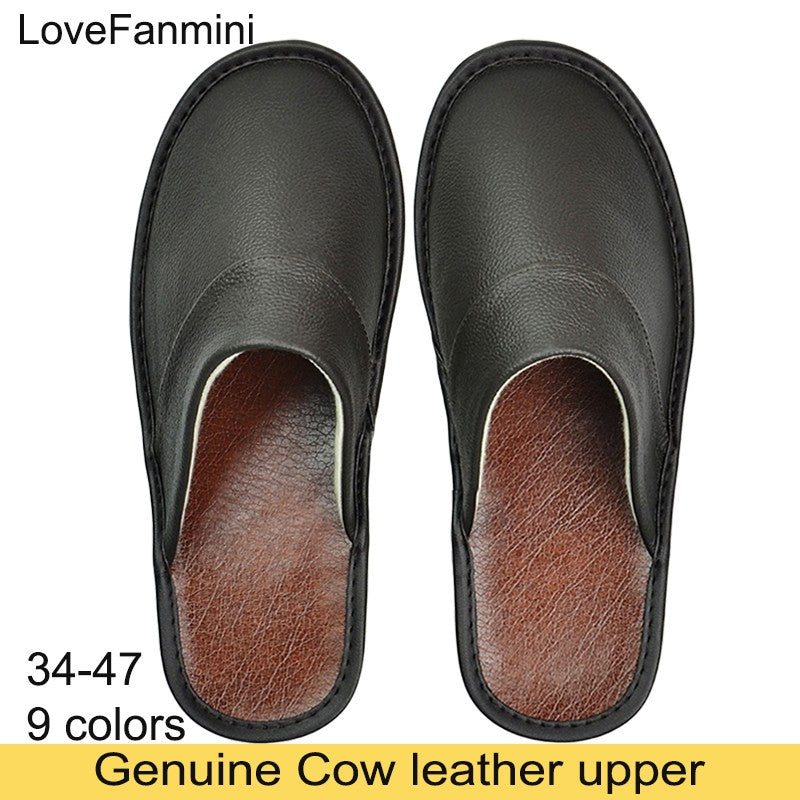 Big sizeGenuine Cow Leather Slippers Homes in indoor slipper Spring Autumn men women elderly non-slip casual single Slides shoes