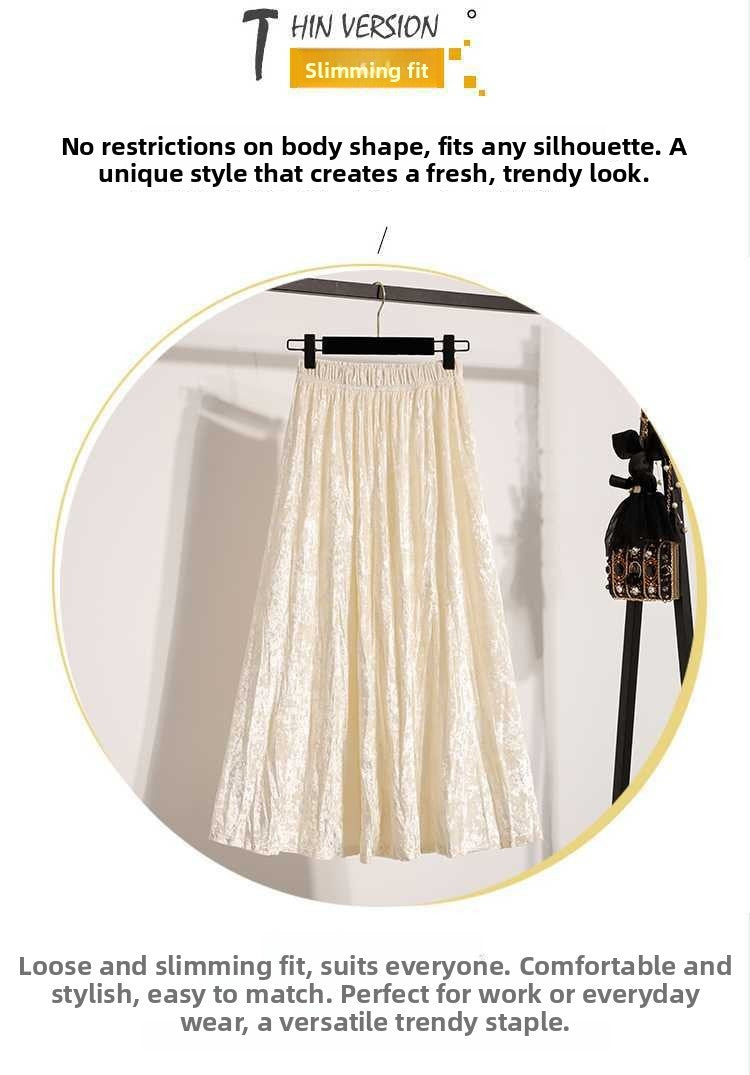 Plus Size Plus Size Women's Velvet Pleated A- Line Midi Skirt Autumn Winter Slimming Half-length Versatile Fashionable Commut...