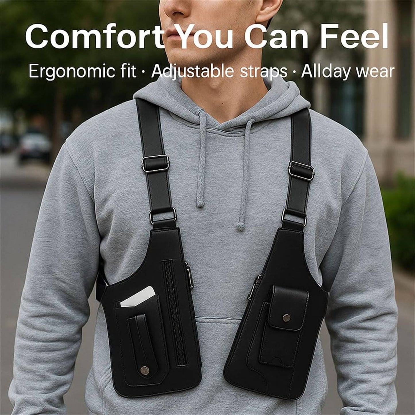 Retro Double Shoulder Strap Multi-pocket Outdoor Anti-theft Tactical Bag Men Crossbody Bags PU Waterproof Phone Bag Chest Bag