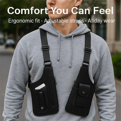 Retro Double Shoulder Strap Multi-pocket Outdoor Anti-theft Tactical Bag Men Crossbody Bags PU Waterproof Phone Bag Chest Bag