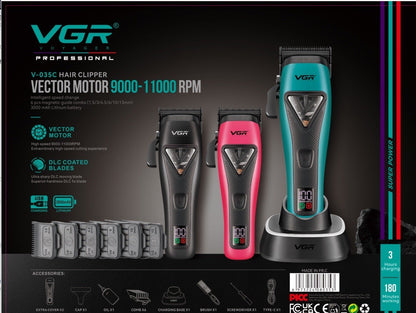 VGR Hair Trimmer Professional Hair Cutting Machine Barber Clipper 11000RPM Vector Motor LED Charging Base Trimmer for Men V-035C