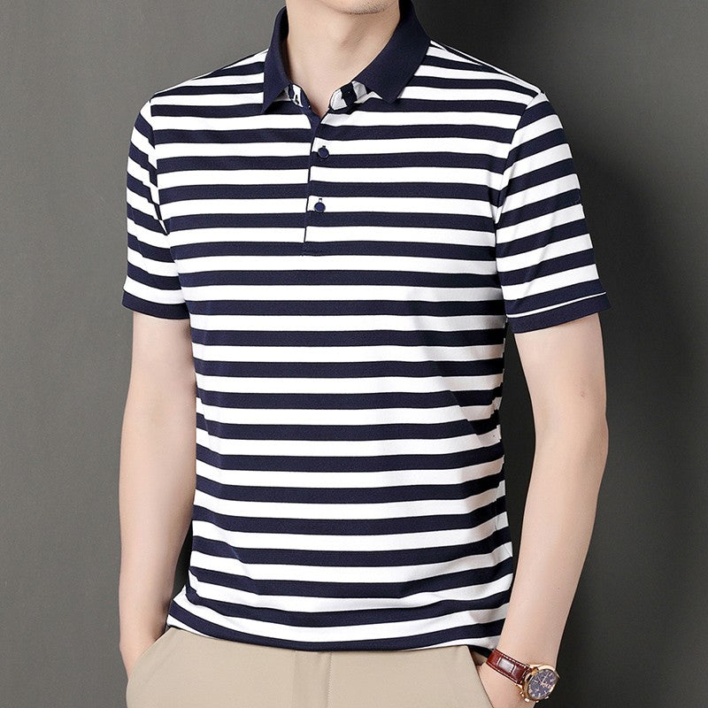 2024 Men's New Striped Cotton Business Casual Short sleeved POLO Shirt Fashion Short sleeved Comfortable and Breathable Top