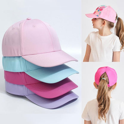 Fashion Kids Baseball Cap For Girls Boys Sun Hat Hollow Back Ponytail Caps Children Snapback Hip Hop Hats Adjustable Bones Caps
