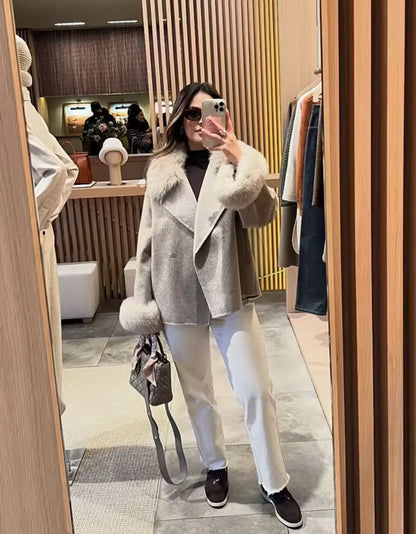 UCXQ Fashion Loose Warm Coat Women's Turn Down Collar Long Sleeve Covered Button Cardigan Coats 2025 Autumn Winter New 23Z4030