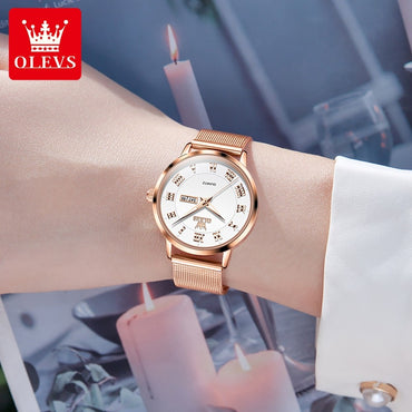 OLEVS 2920 Women's Watch Top Quality Stainless Steel Waterproof Double Calendar Quartz Watch Classic Fashion Luxury Women Watch