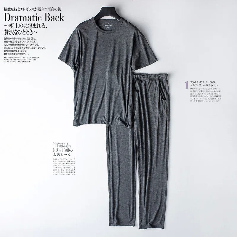 Men's spring and summer new modal pajamas two-piece short-sleeved trousers thin large size loose sports home wear suit sleepwear