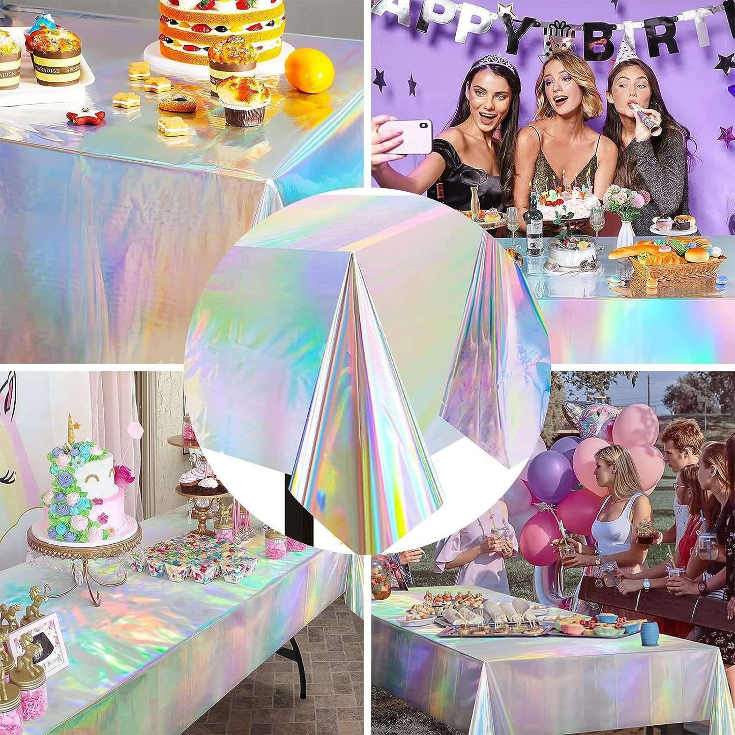 Laser Rainbow Theme Party Disposable Tablecloth & Rectangular Mantel De Mesa Cover for Birthday Wedding Home Decor Supplies