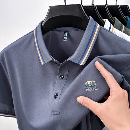 High End Quality Men's Polo Shirt Striped Collar Letter Print Short Sleeve Shirt Summer Lapel T-Shirt Business Trend Menswear