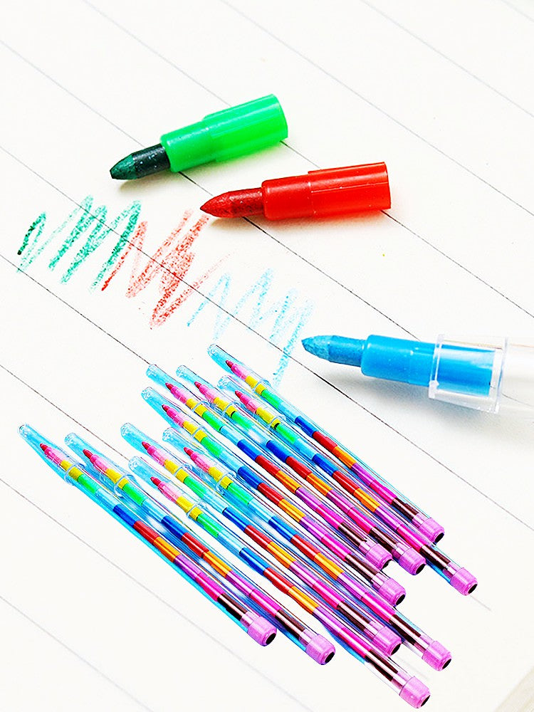 12/24Pcs Set Stackable Colorful Painting Graffiti Crayons Kids Party Supplies Birthday Gifts Kindergarten School Teacher Prizes