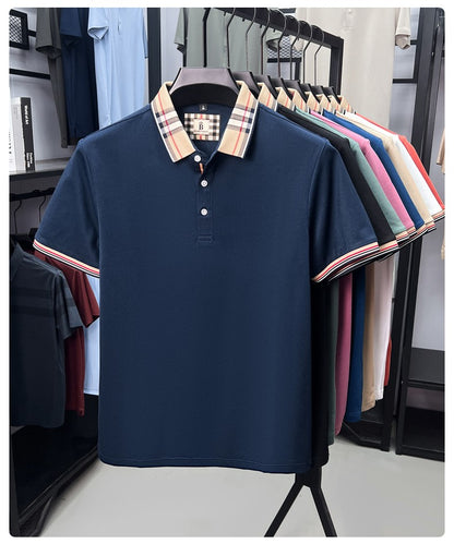 Luxury brand short sleeve polo shirt men fashion simple solid color summer new mercerized cotton breathable casual lapel T shirt