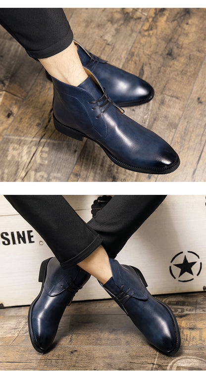 New Men Business Ankle Boots PU High Cut Short Tube Lace Up Business Brand Chelsea Boots European Style Size 38-48 Men Boots