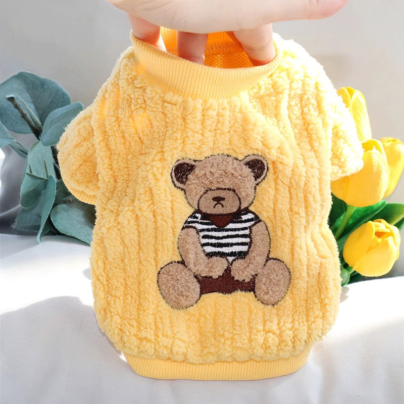 Moletom de Luxo com Capuz para Cães, Roupas Quentes de Inverno para Cães, Moletom Fofo e Macio para Filhotes, Estampa de Urso, Moletons para Gatos, Suéteres para Animais de Estimação, Roupas para Bichon