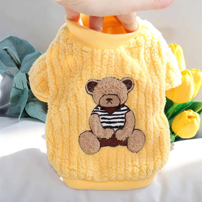 Moletom de Luxo com Capuz para Cães, Roupas Quentes de Inverno para Cães, Moletom Fofo e Macio para Filhotes, Estampa de Urso, Moletons para Gatos, Suéteres para Animais de Estimação, Roupas para Bichon