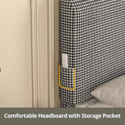Cama Queen com Estrutura e Cabeceira, Base para Colchão Totalmente Estofada em Algodão, Suporte com Estrados de Madeira, Sem Ruído, Não Precisa de Box
