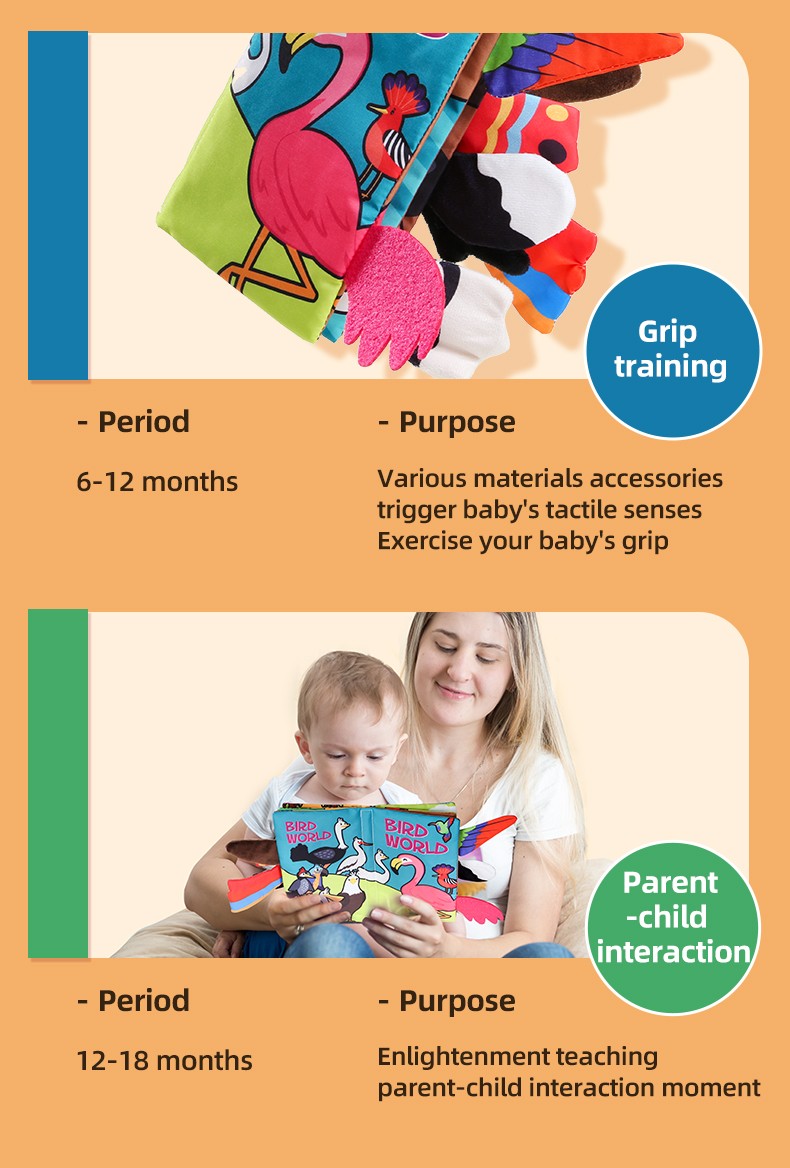 Baby Cloth Book Baby Toys 0-3 Year Old Infant Early Education Toys 6 Pages Cloth Book