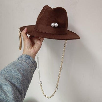 Vários chapéus DIY Chapéu Fedora com novos acessórios de corrente dourada, chapéu de inverno jazz hip-hop, chapéu de viagem, chapéu estilo punk, chapéu de igreja ????? ???????