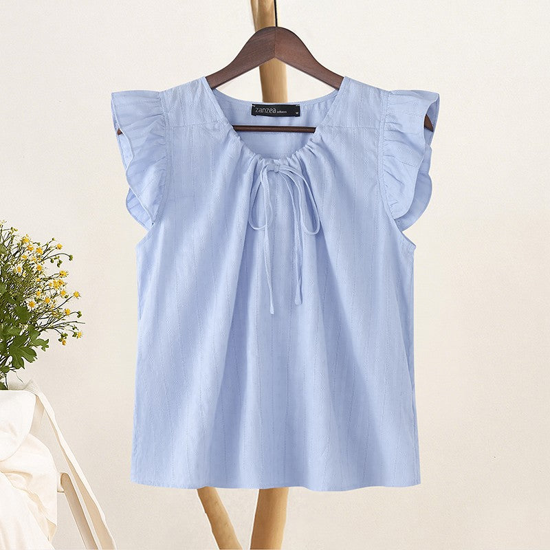 2025 ZANZEA Summer Elegant Shirt Women Sleeveless Holiday Blouse Stylish Tanks Tops Casual Solid Cotton Camis Mujer Blusas Femme
