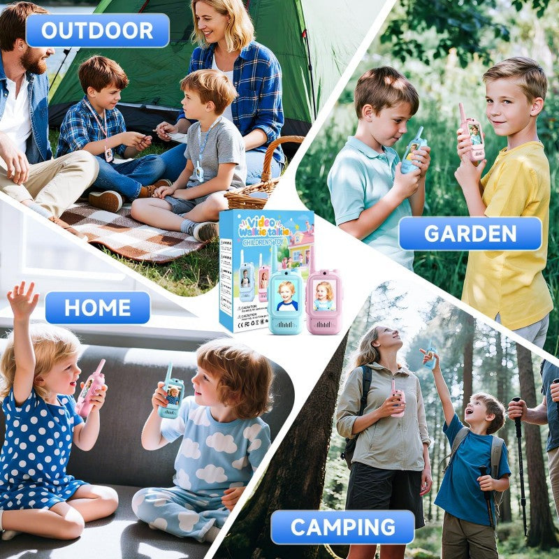 2Pcs Video Walkie Talkies for Kids 2-inch Video Intercom Rechargeable Voice Fonts One-Click Call Cartoon Intercom Toys Gift