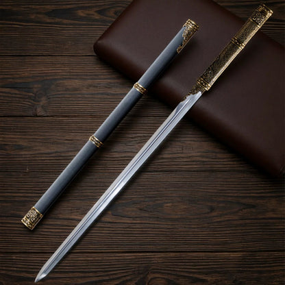 Classic Tang Dynasty Straight Sword Plain Polished Blade Matte Black Scabbard Traditional Tang Dynasty Jian Collectible Sword