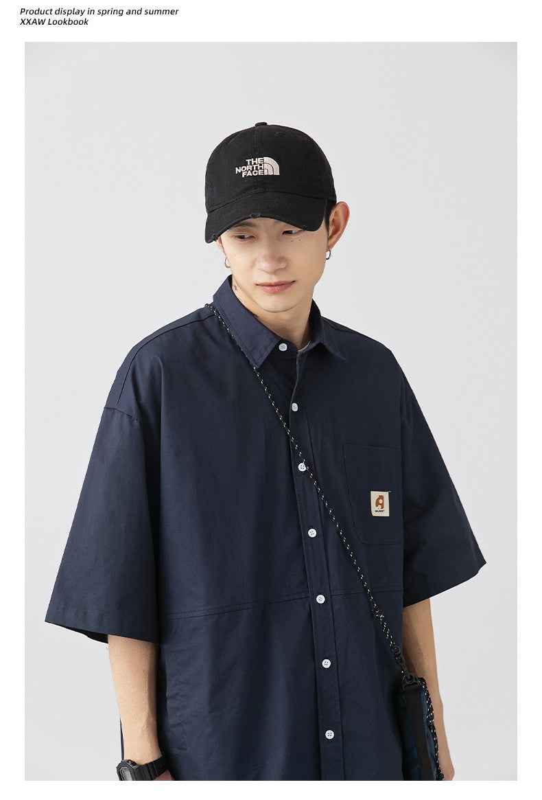 Japan Style Cargo Shirts Men Summer  Pure Cotton Loose Casual Pocket Shirts Men Women Plus Size Short Sleeve Shirt